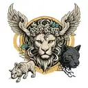 Dionysus bust with thyrsus and panther surrounded tattoo design idea