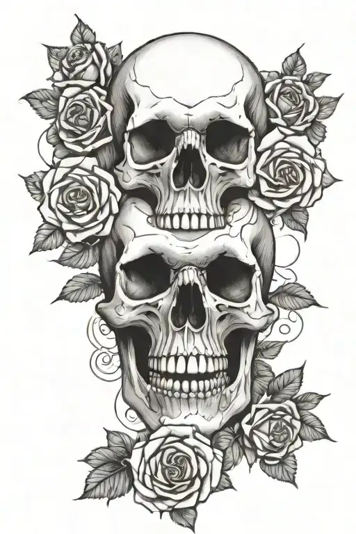 skull and roses gothic  tattoo design idea