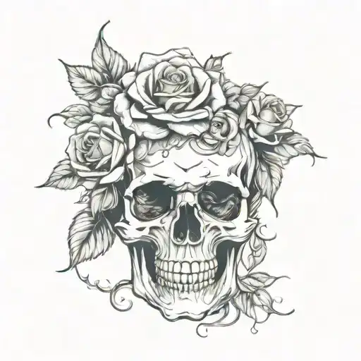 skull roses gothic tattoo design idea
