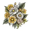 marigold, daisy, carnation bouquet tattoo design idea