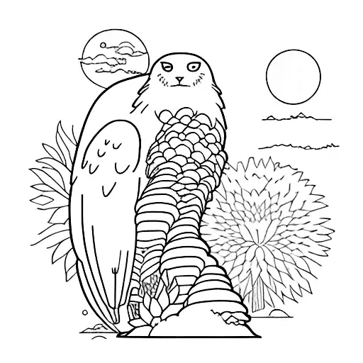 Ghibli-inspired landscape in blackwork style tattoo design idea
