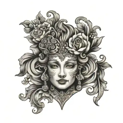 bridgerton renaissance style royal face tattoo design idea