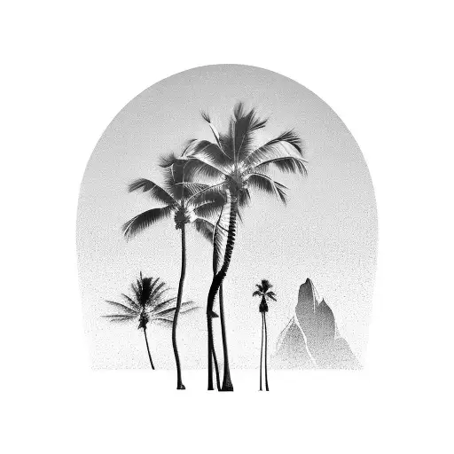 Palm Tree, beach, family, mountains tattoo design idea