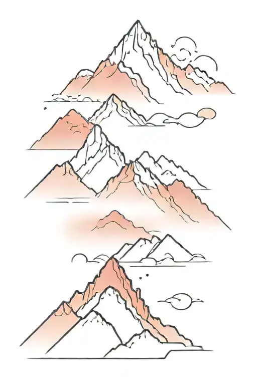 Mountain Range with Gentle Color Gradient Design: A soft, flowing mountain range that gradually fades in color from a mu tattoo design idea