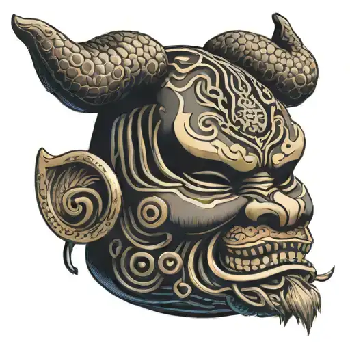 samuri mask, with network cables under tattoo design idea