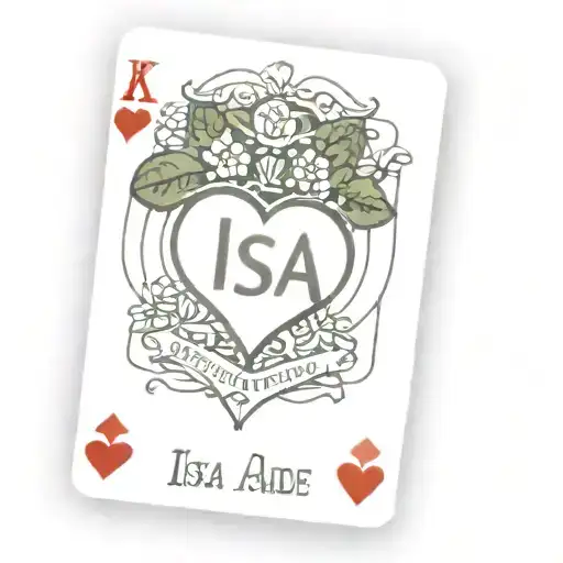 isla jade name written on a king of hearts playing card showing an island and a jade plant  tattoo design idea