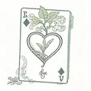 isla jade name written on a king of hearts playing card showing an island and a jade plant  tattoo design idea