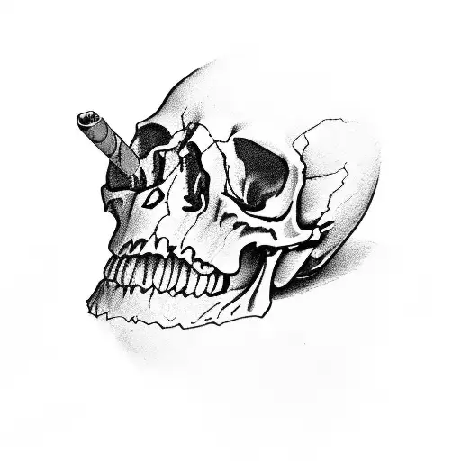 side view of A skull lighting a cigar with a 100 dollar bill tattoo design idea