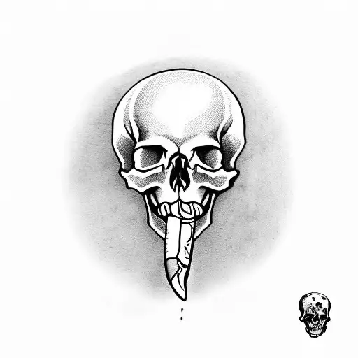 A skull lighting a cigar with a 100 dollar bill tattoo design idea