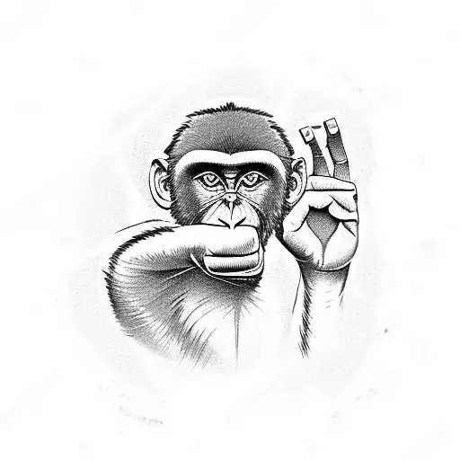monkey pointing finger side view tattoo design idea