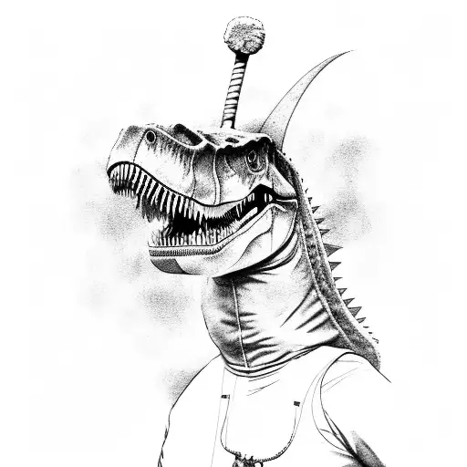 the outline of a t-Rex on ski's with poles and hat with pompom and goggles  tattoo design idea