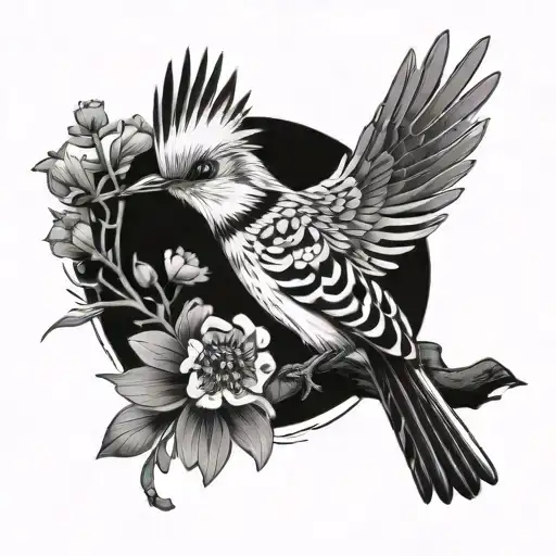hoopoe with anemone background tattoo design idea