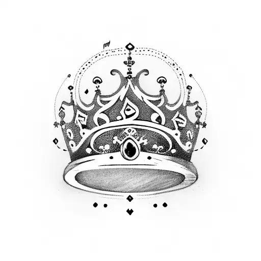 musical sheet scroll  with a princess crown on top, the music notes circle downwards and turn into words tattoo design idea