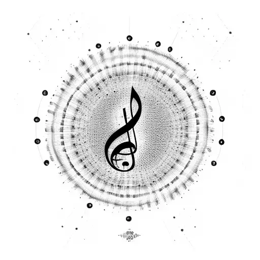 musical note sheet as a background, tiara on top, the music notes circle downwards and turn into words tattoo design idea