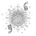 musical sheet scroll  with a tiara on top, the music notes circle downwards and turn into words tattoo design idea