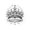 musical sheet scroll  with a princess crown on top, the music notes circle downwards and turn into words tattoo design idea