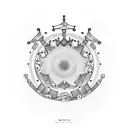 musical sheet scroll  with a princess crown on top, the music notes circle downwards and turn into words tattoo design idea