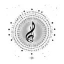 musical note sheet as a background, tiara on top, the music notes circle downwards and turn into words tattoo design idea