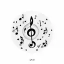 musical note sheet as a background, tiara on top, the music notes circle downwards and turn into words tattoo design idea