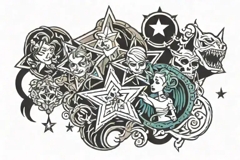 family of 5 stars tattoo design idea