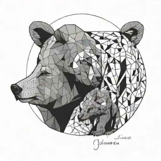 mamma bear with cub intertwined with the words Javier Maximiliano tattoo design idea