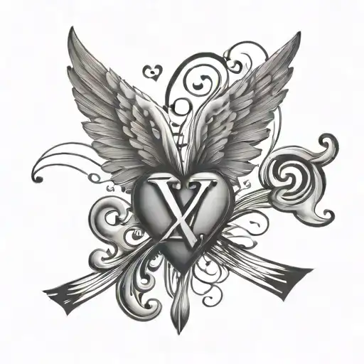 Louis Vuitton symbols sparadic, music notes flowing, broken heart with angel wings tattoo design idea