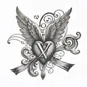 Louis Vuitton symbols sparadic, music notes flowing, broken heart with angel wings tattoo design idea