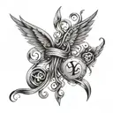 Louis Vuitton symbols sparadic, music notes flowing, broken heart with angel wings tattoo design idea