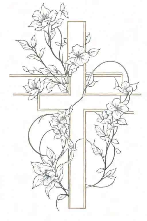 cross with flowers from the Bible verse intertwined tattoo design idea