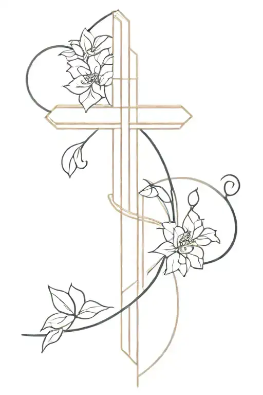 small, dainty tattoo featuring a thin, one line cross that is intertwined with flowers mentioned from the Bible  tattoo design idea