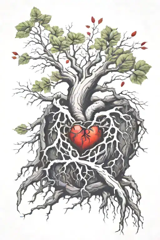 broken heart blood as water to tree roots for growth tattoo design idea