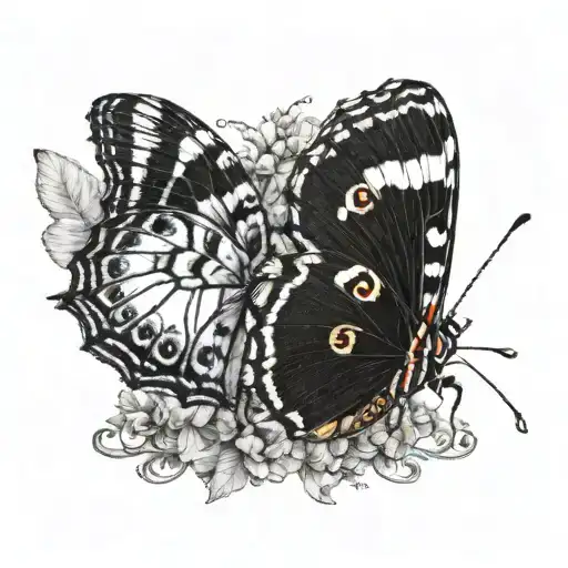 left half is small black and white caterpillar morph into right wing is big colorful butterfly  tattoo design idea