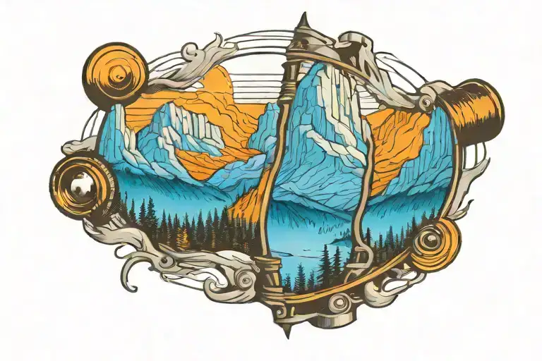 perspective change through a camera lens hiking mountains outside rising Phoenix inside tattoo design idea