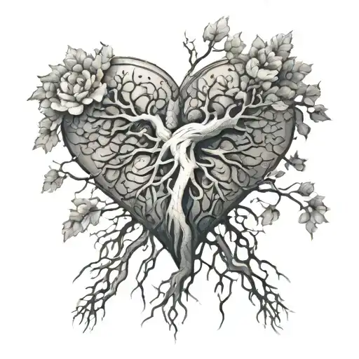 broken heart blood as water to tree roots for growth tattoo design idea