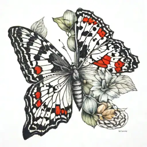 small black and white caterpillar metamorphosis into big colorful butterfly  tattoo design idea