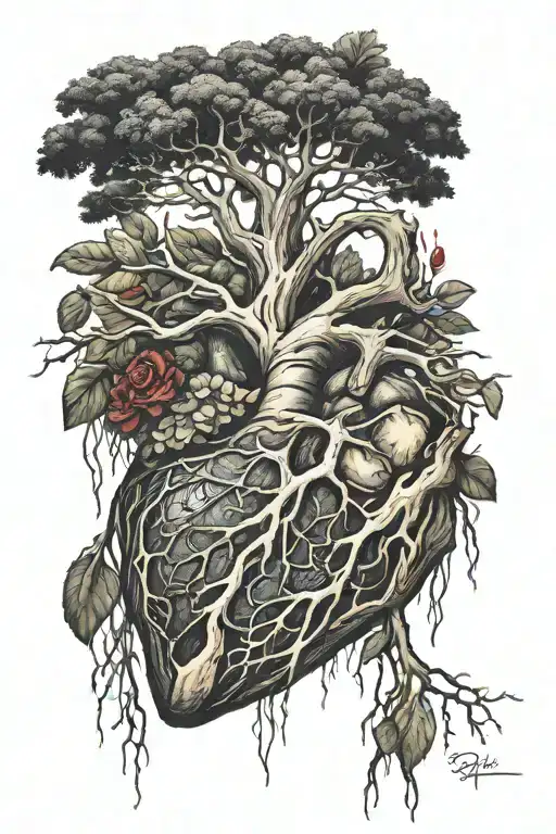 broken heart blood as water for roots into growth of tree   tattoo design idea