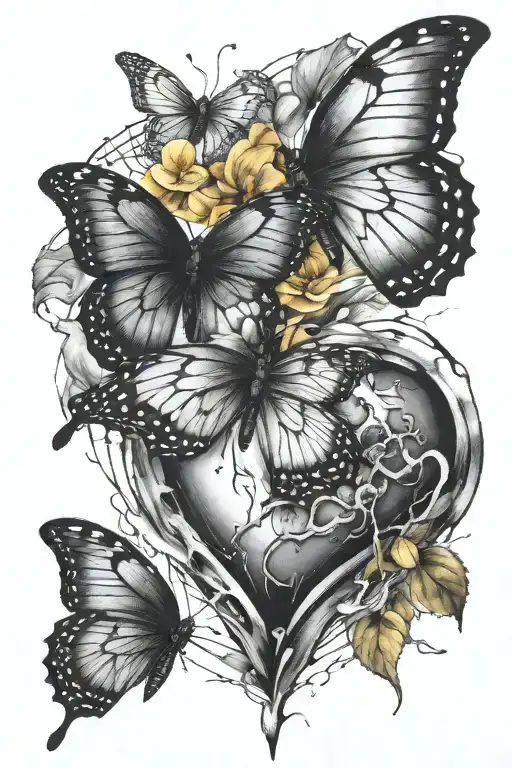 black broken heart with butterfly flying out in color  tattoo design idea