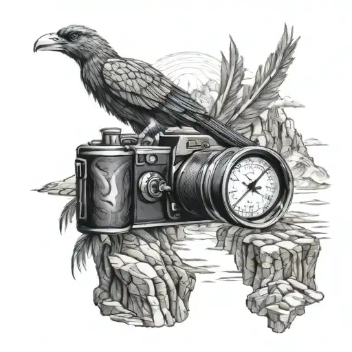 perspective change through a camera lens while hiking mountains to new viewpoint of rising Phoenix tattoo design idea