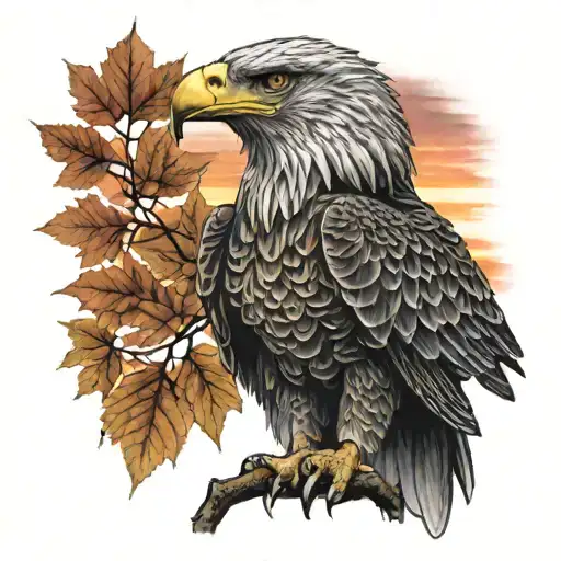 army Eagle dad bright fall leaves and trees colors looking into distance sunset in distance  tattoo design idea