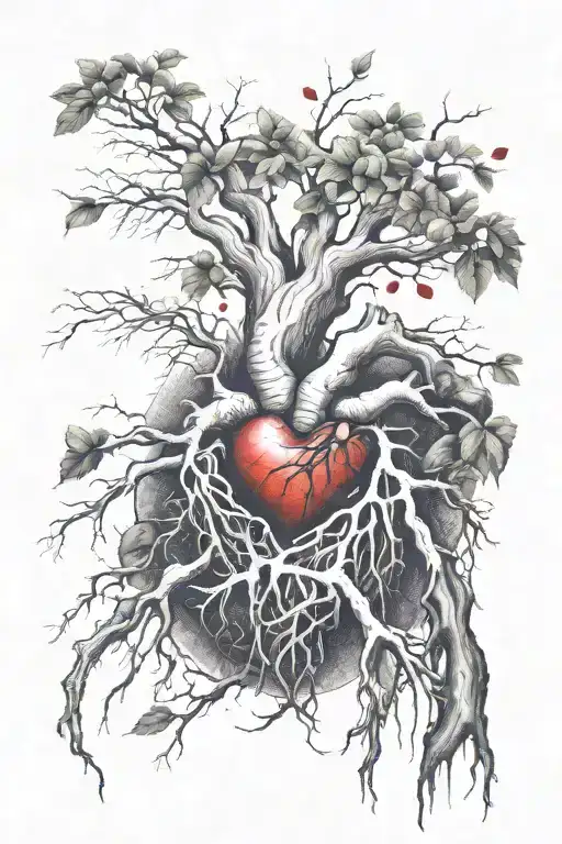 broken heart blood as water for roots into growth of tree   tattoo design idea