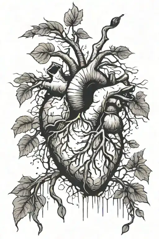 broken heart blood as water to tree roots for growth tattoo design idea