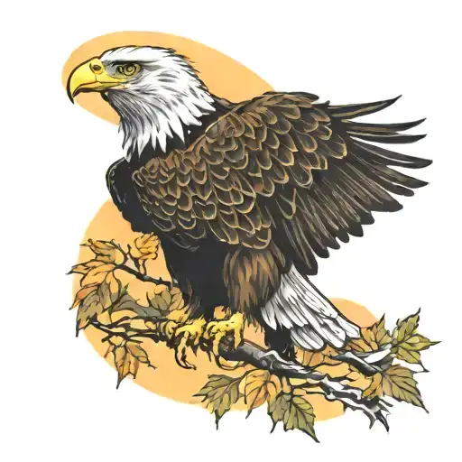 Eagle bright fall leaves and trees colors looking into distance sunset in distance army salute tattoo design idea