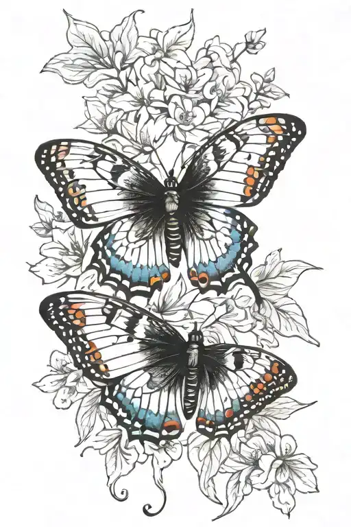 small black and white caterpillar metamorphosis into big colorful butterfly  tattoo design idea