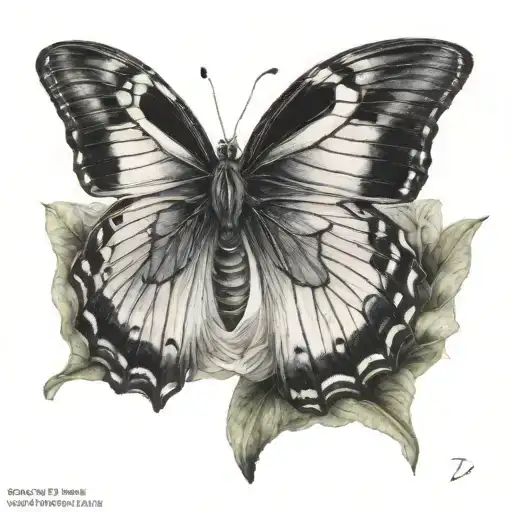 black and white caterpillar morphs into colorful butterfly  tattoo design idea