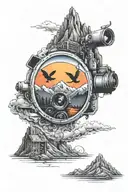 perspective change through a camera lens mountains outside rising Phoenix inside  tattoo design idea