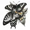 left half is small black and white caterpillar and right wing is big colorful butterfly  tattoo design idea