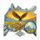 perspective change through a lens while hiking mountains to new viewpoint of rising Phoenix tattoo design idea