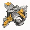 perspective change through a camera lens adventure and travel  mountains soul searching  tattoo design idea