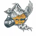 perspective change through a camera lens hiking mountains outside rising Phoenix inside tattoo design idea