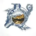 perspective change through a camera lens hiking mountains outside rising Phoenix inside tattoo design idea